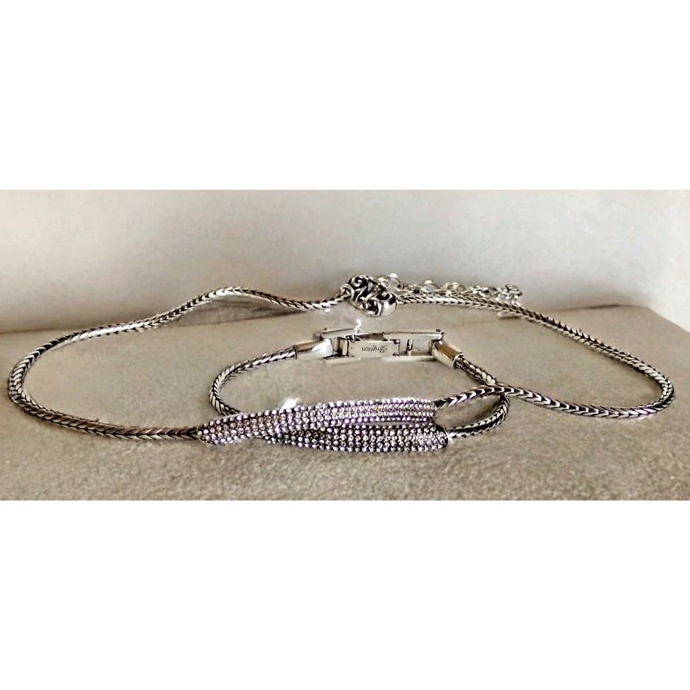 Brighton Meridian Blaze Collar Necklace & Bracelet Set Silver Tone Chain Crystal